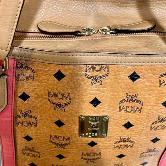 MCM EUC Visetos Striped Tote Cognac Tote Bag - Picture 6 of 11